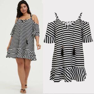 Torrid 3 Stripe Crinkled Chiffon Cold Shoulder Dress Swim Cover-Up 3X 22 24